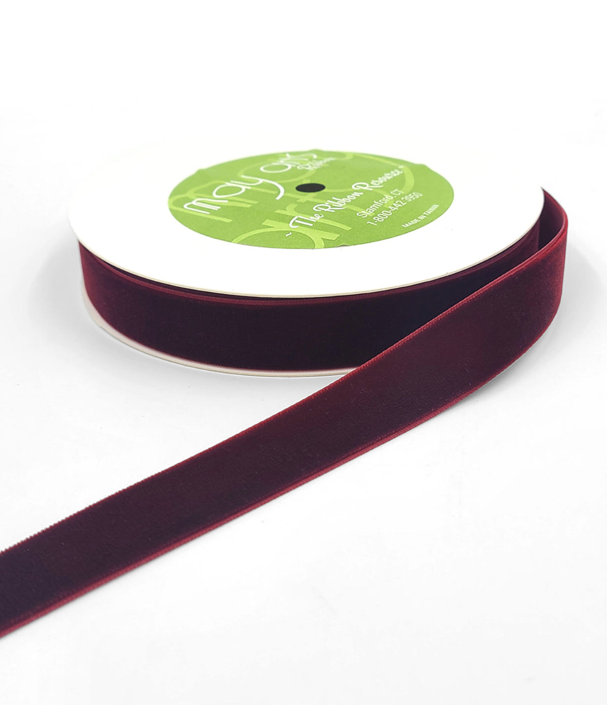 3/4 Inch Velvet Ribbon with Woven Edge in burgundy