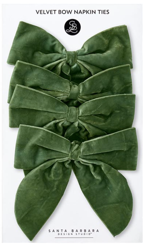 Velvet Bow Napkin Ties - Forest - Set of 4