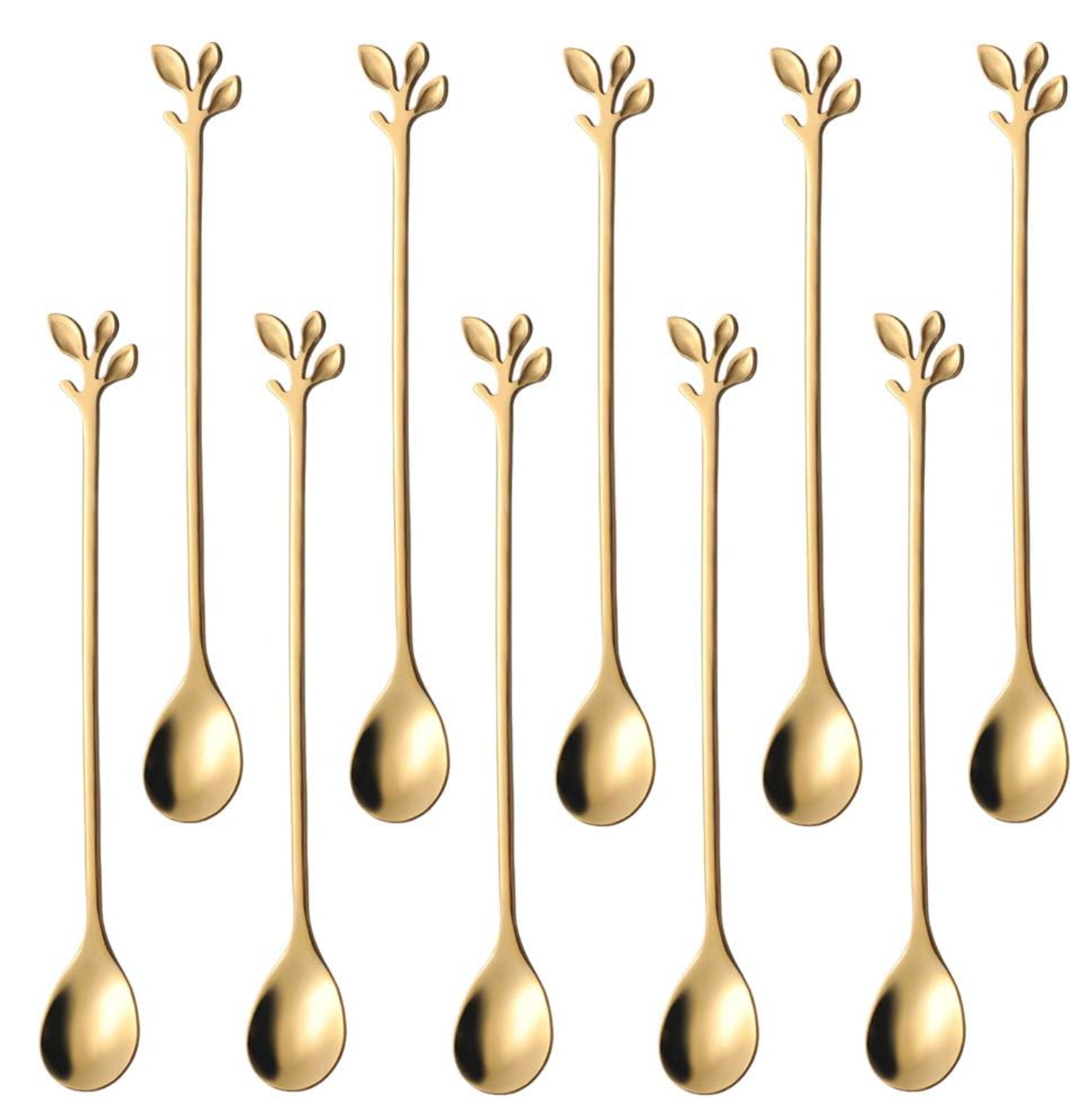 6-Piece Gold Long Handle Stainless Steel Spoons Set in Gold