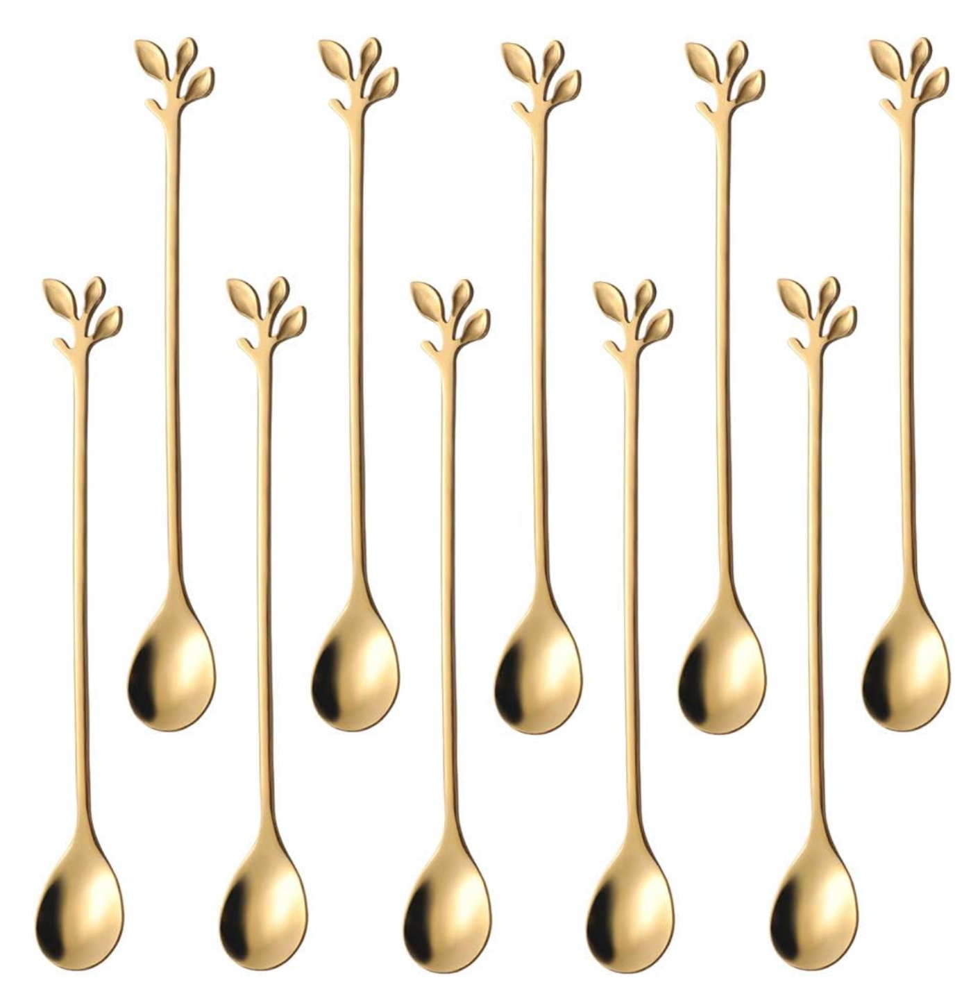 Gold Long Handle Stainless Steel Spoon Set 7.4" - Set of Six