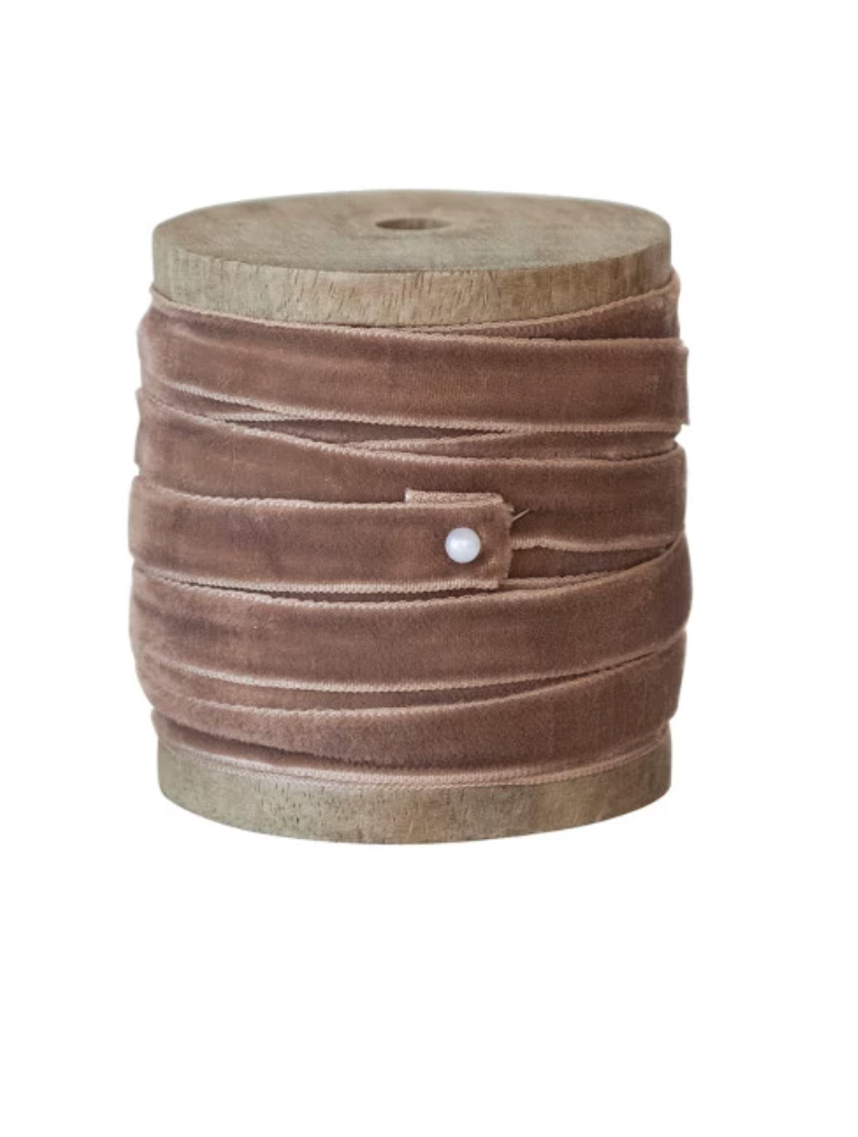 10 Yard Velvet Ribbon on Wood Spool, 3 Colors