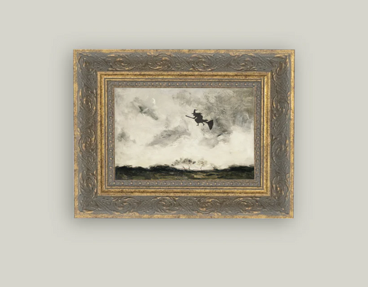 Witch Flying Through the Night Framed Vintage Art