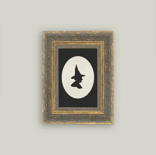 Witch Silhouette Framed Vintage Art