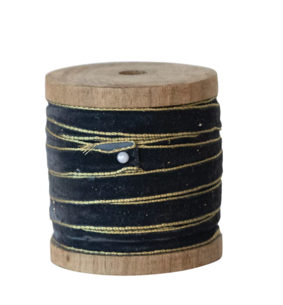 10 Yard Velvet Ribbon on Wood Spool, 3 Colors