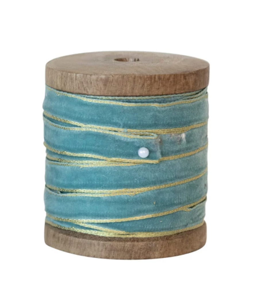 10 Yard Velvet Ribbon on Wood Spool, 3 Colors