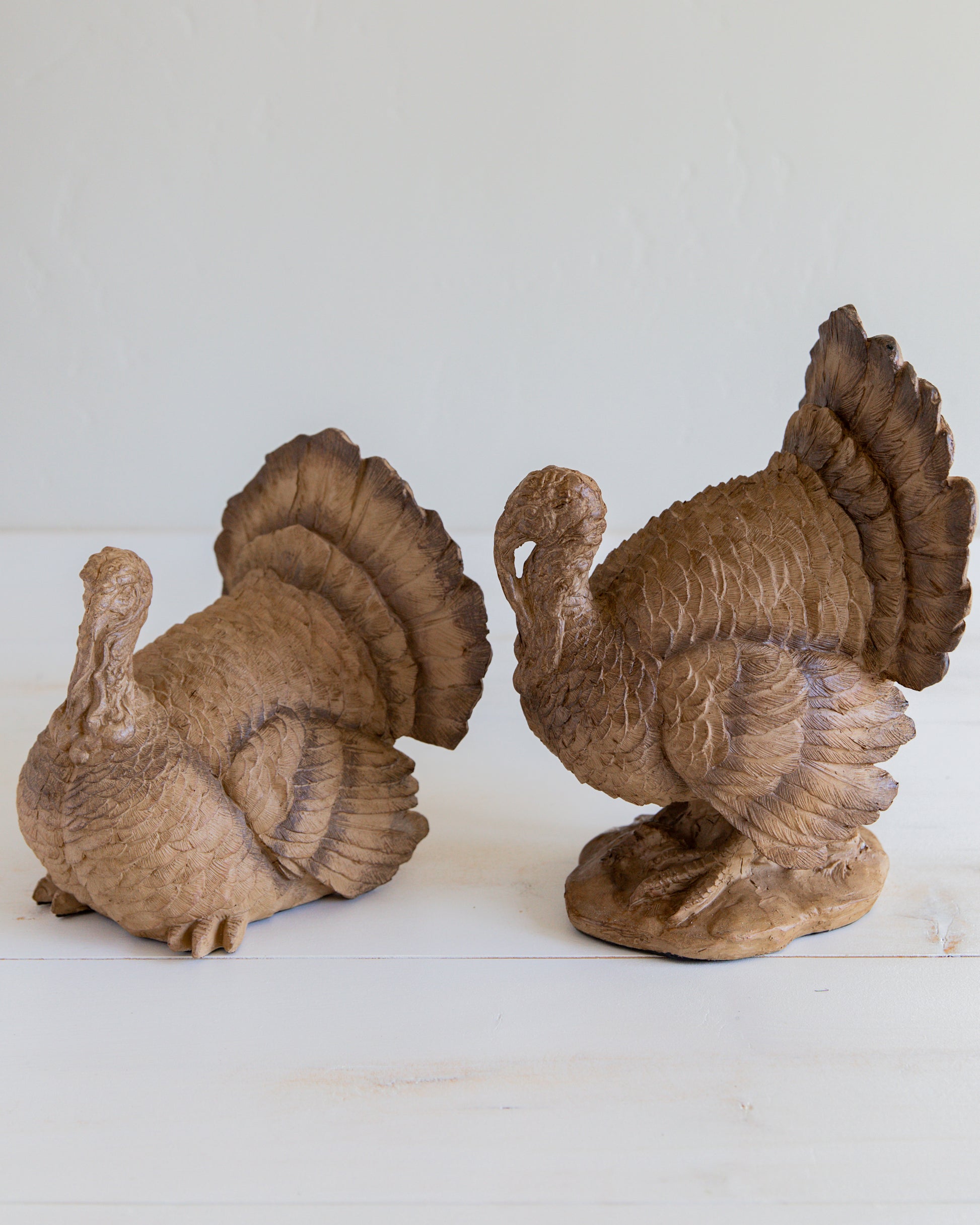 Set of Two Brown Resin Turkeys