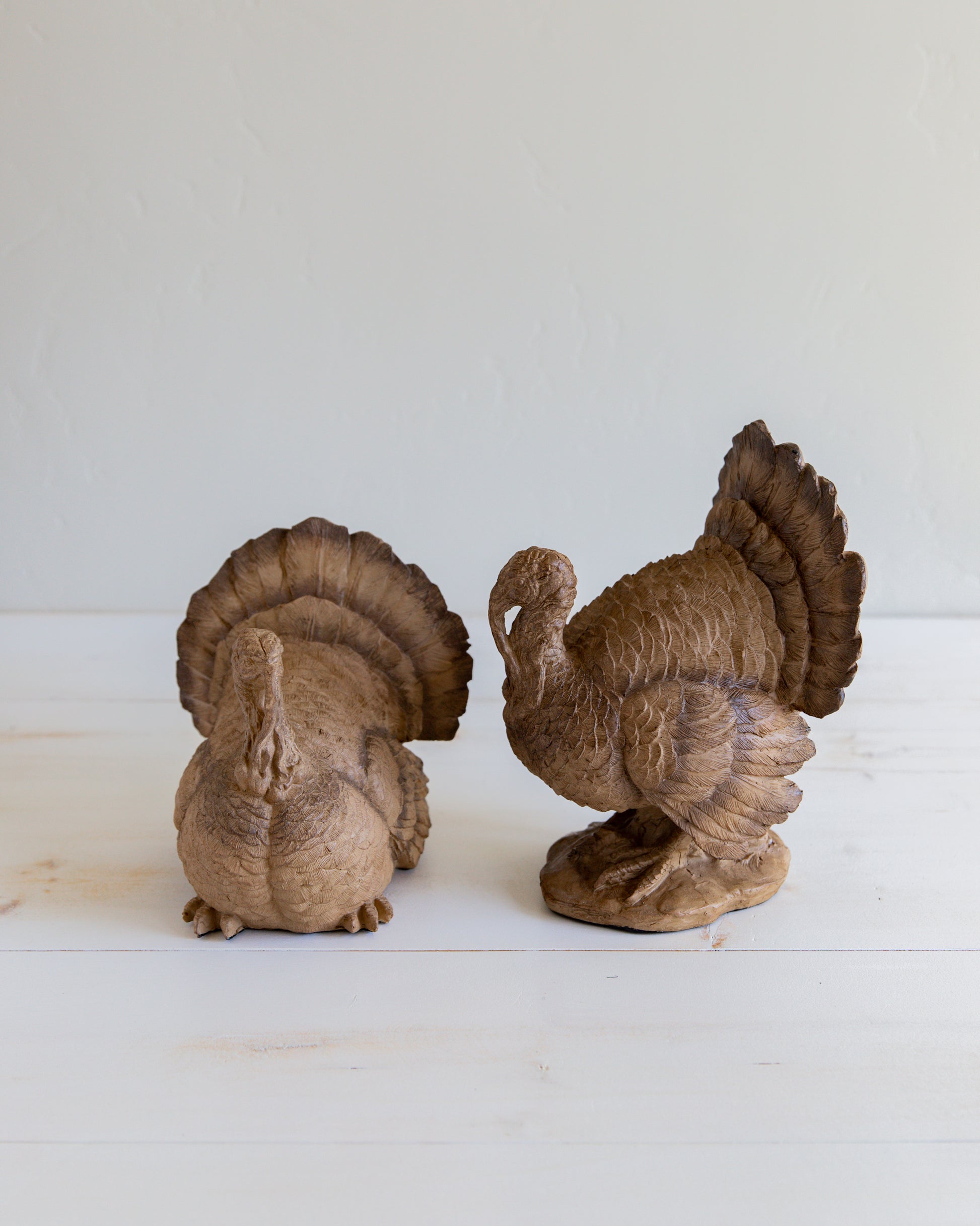 Set of Two Brown Resin Turkeys