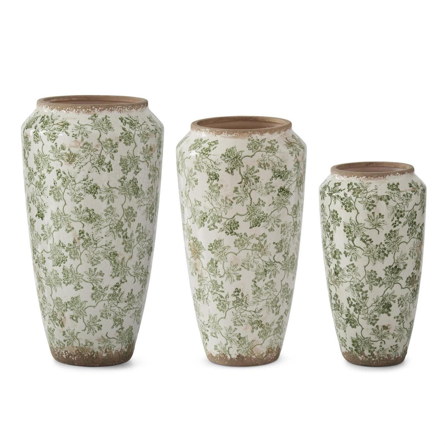 Green & Cream Chinoiserie Vases - Crackled Ceramic Ginger Jars for Home Decor - 3 Sizes