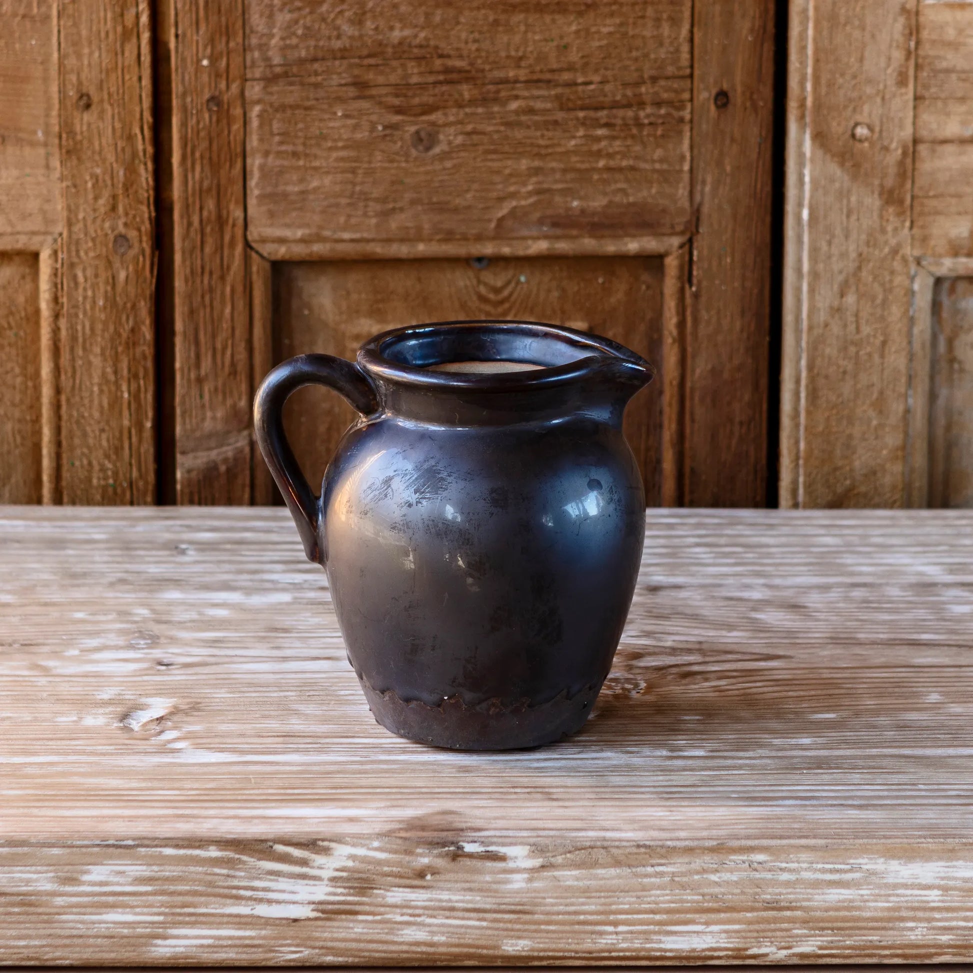 Smoked Glazed Pottery Flower Pitcher Vase Small
