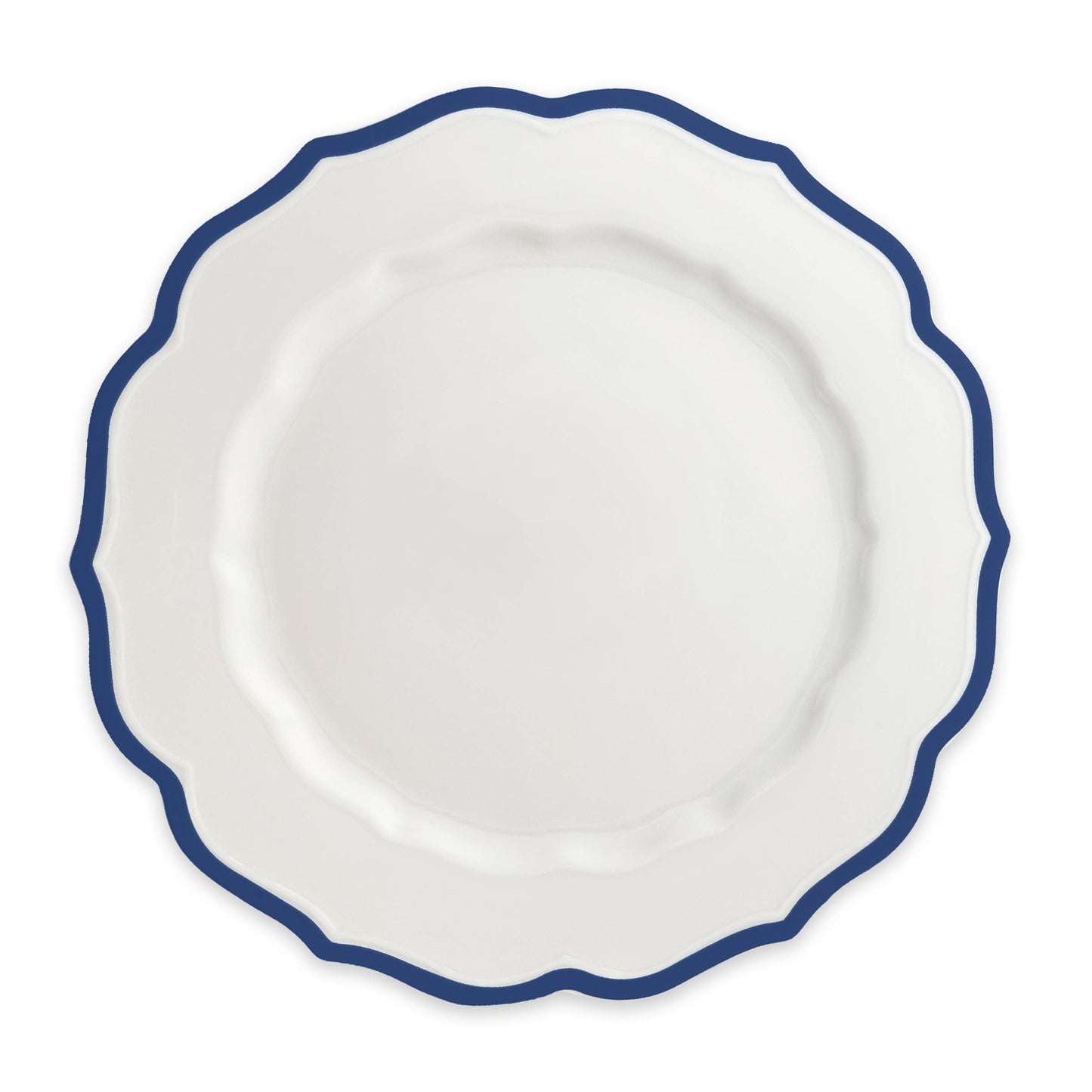 White plate with a blue rim on a white background