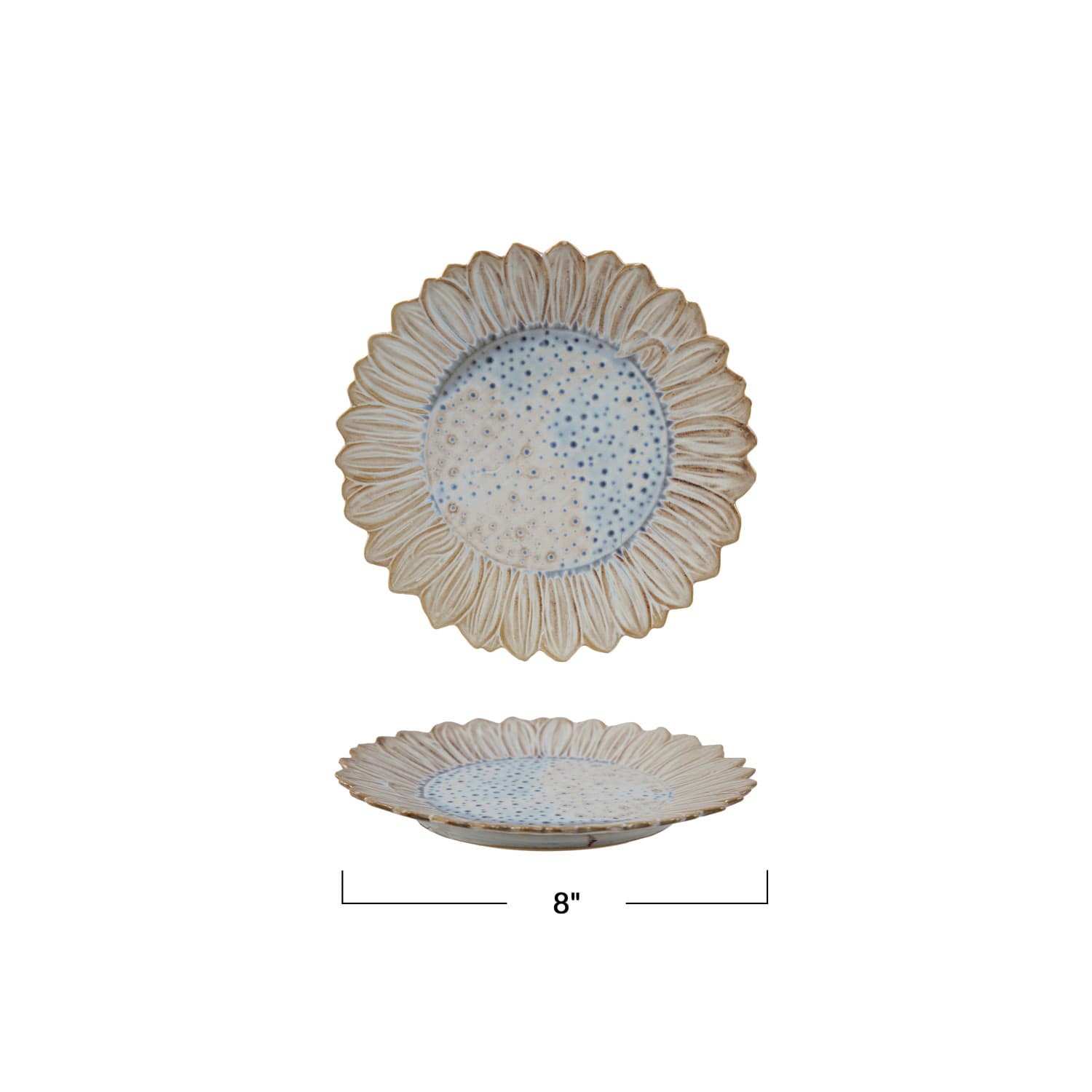 Flower Shaped Stoneware Plate - White & Blue Reactive Glaze - Unique Artisan Design