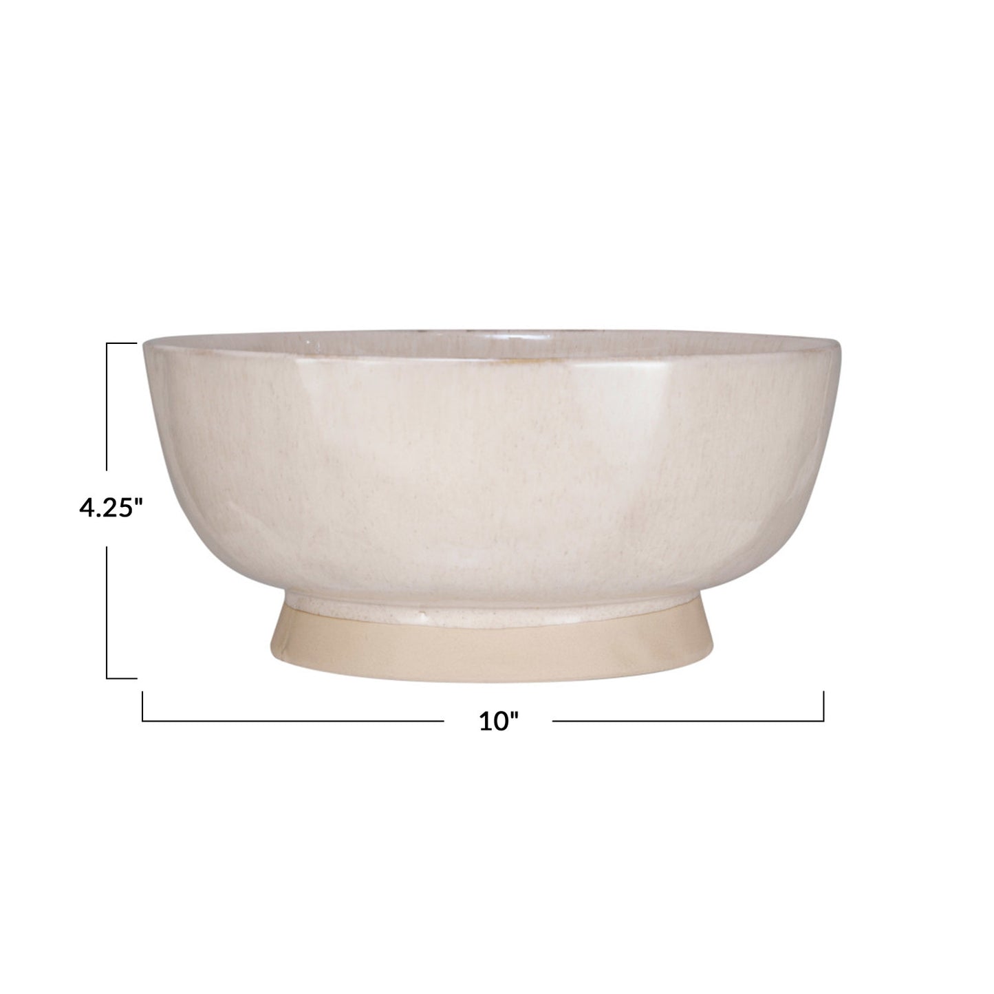 Beige ceramic bowl with dimensions on a white background