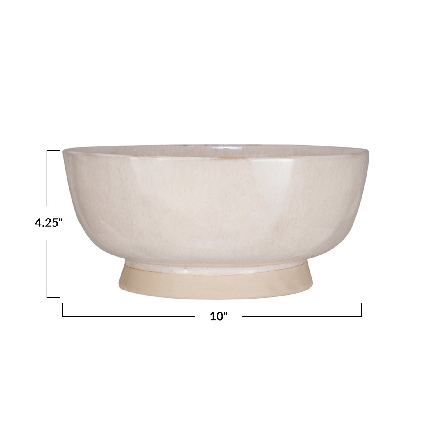 Beige ceramic bowl with dimensions on a white background