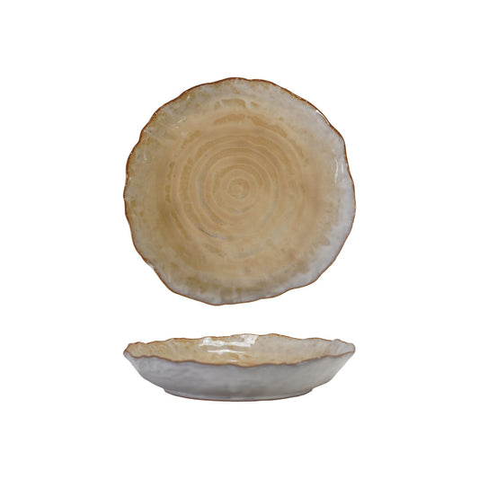Decorative ceramic plate with concentric circle design on a white background