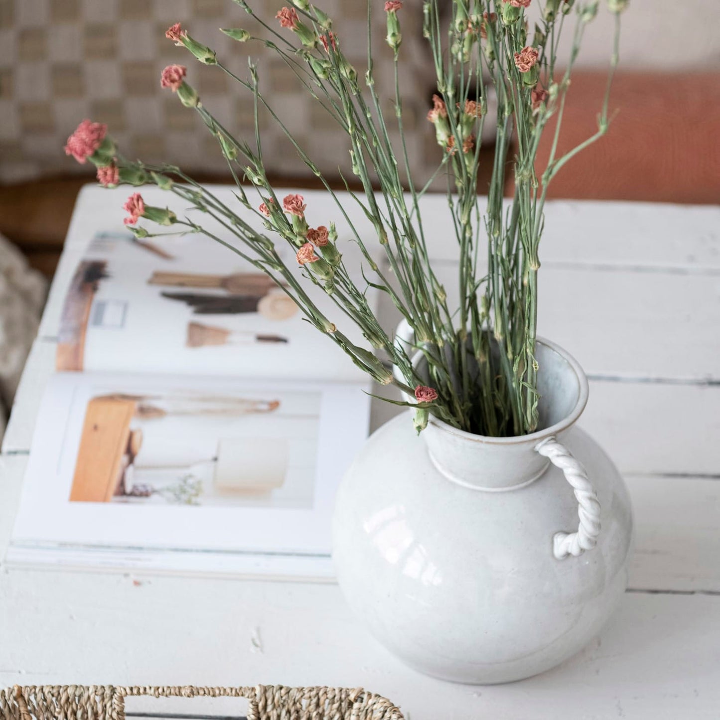 Stoneware Vase with Twisted Handles - Reactive Glaze Ceramic Vase