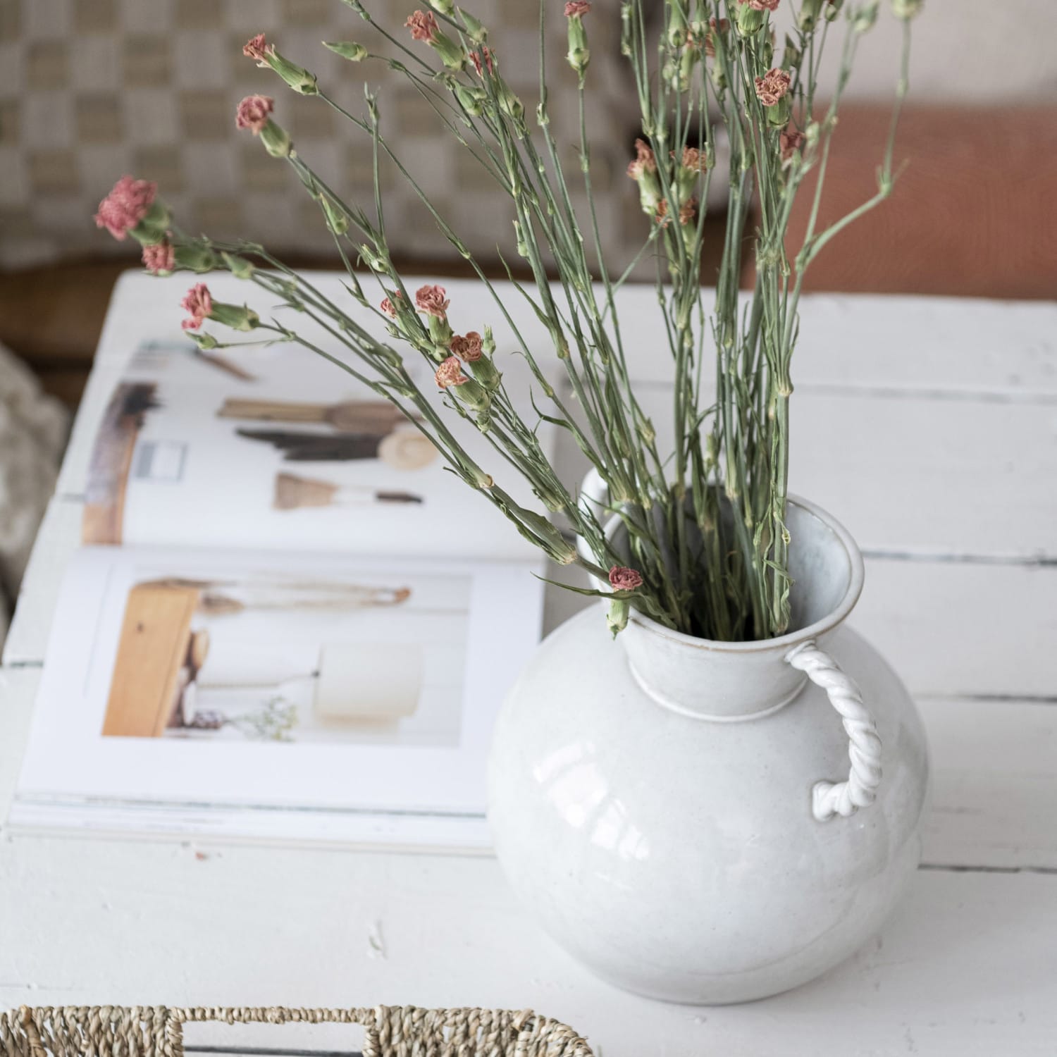 Stoneware Vase with Twisted Handles - Reactive Glaze Ceramic Vase