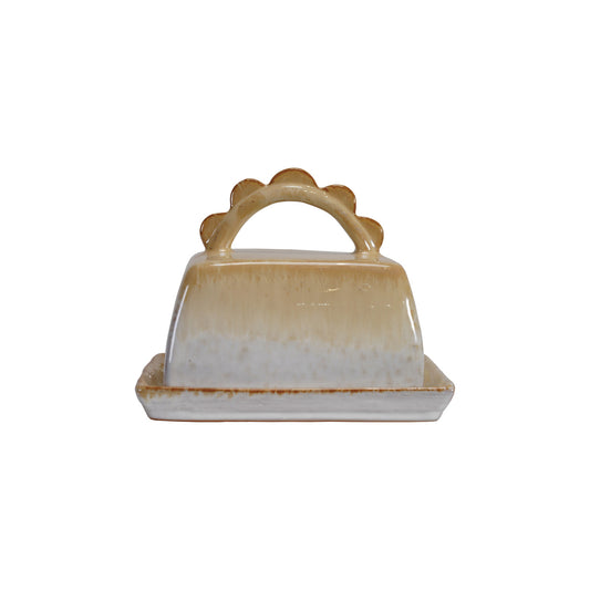 Stoneware Butter Dish with Scalloped Handle 6.75" x 4.5"