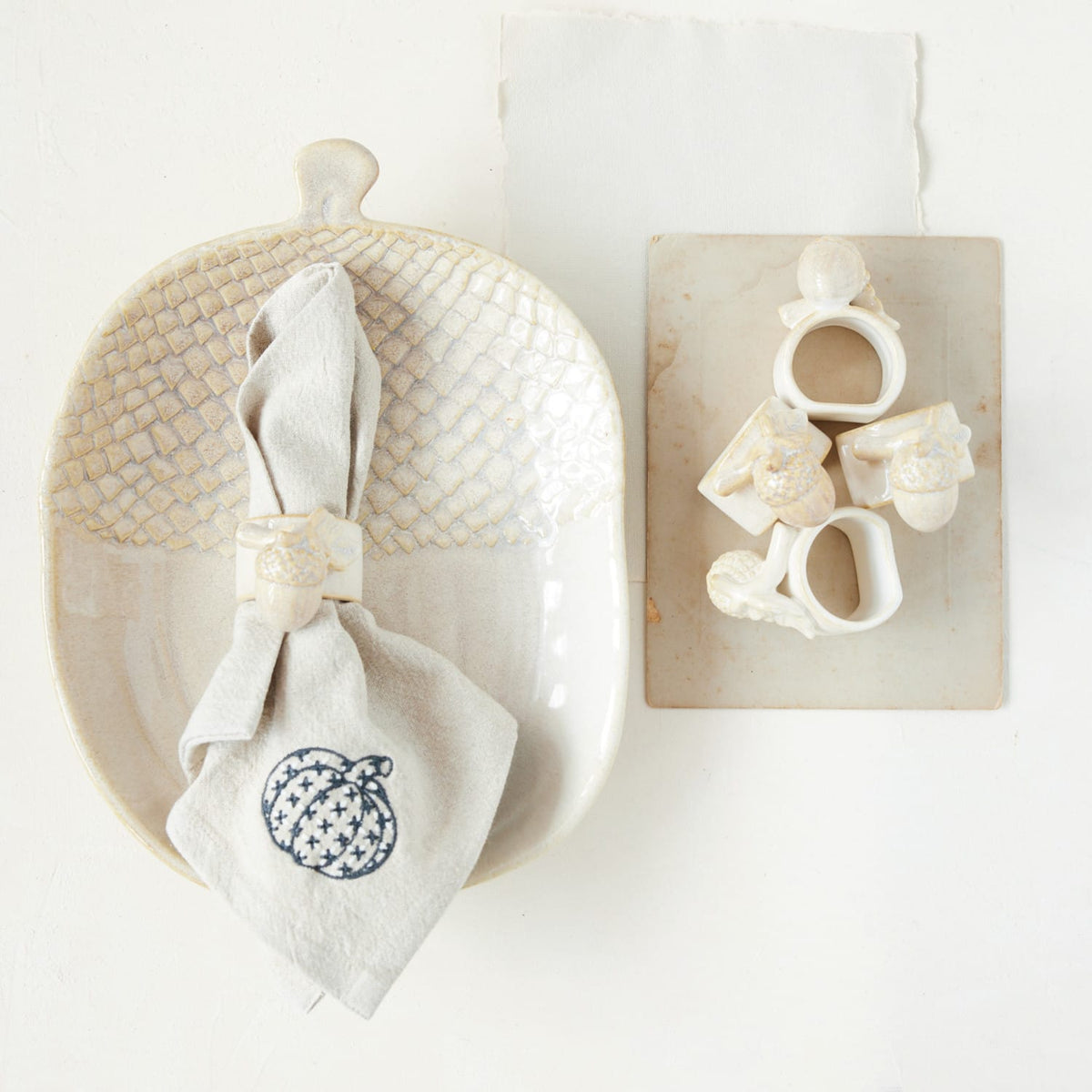 Cream Stoneware Acorn Napkin Ring