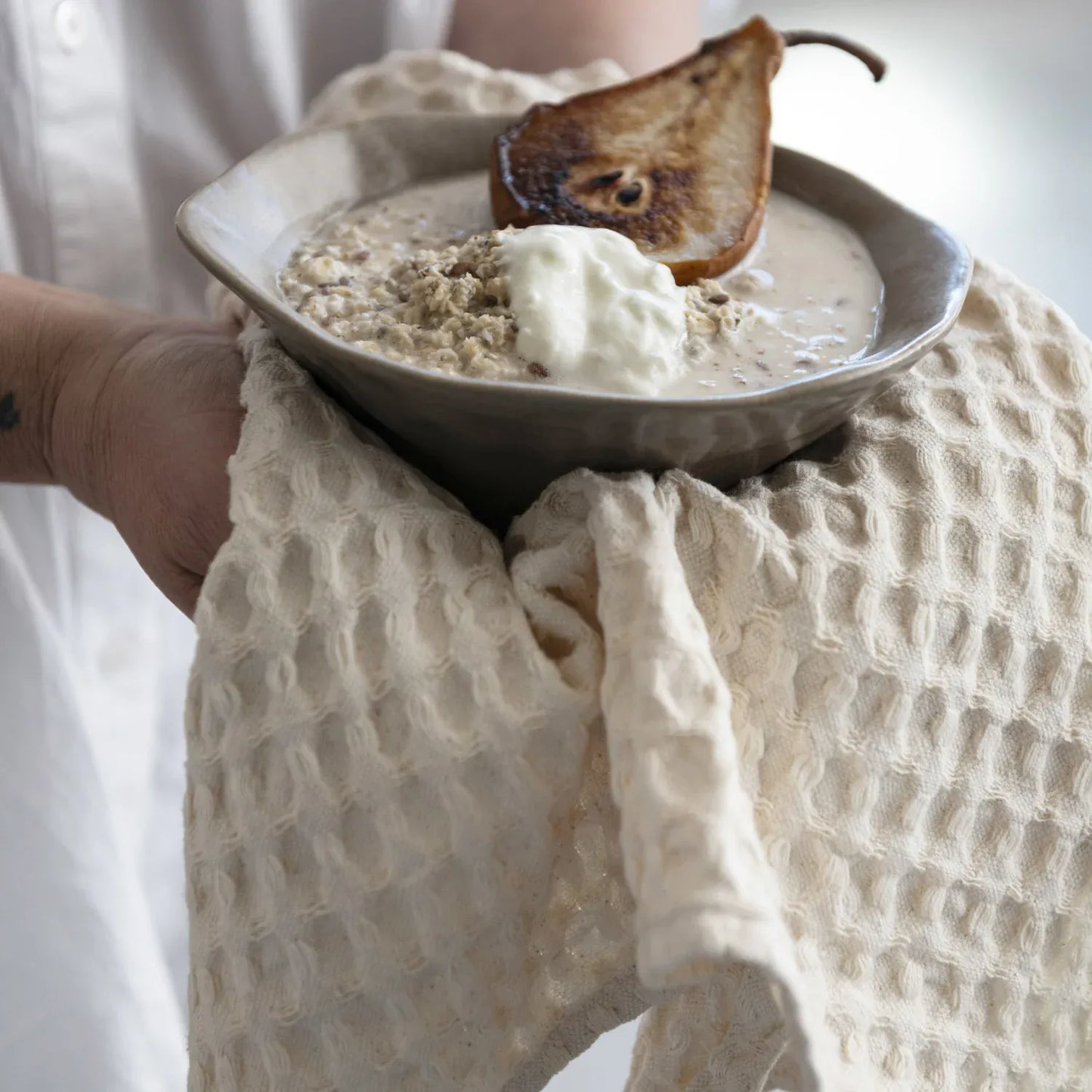 Ivory colored Cotton Waffle Tea Towel