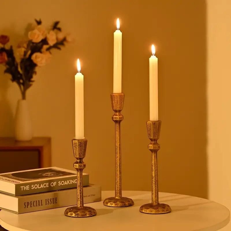 Antique Brass Cast Iron Taper Candle Holders