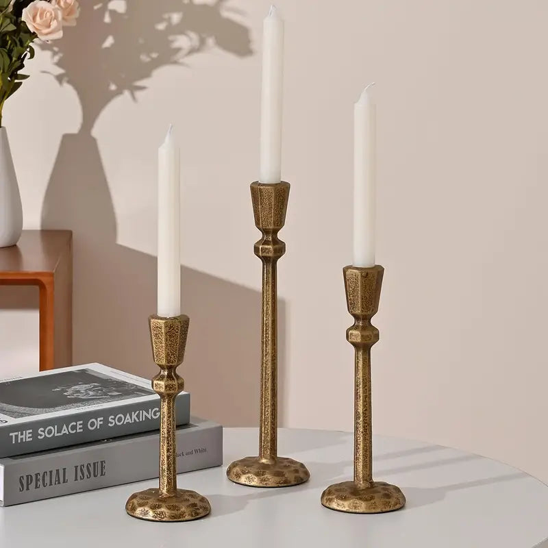 Antique Brass Cast Iron Taper Candle Holders