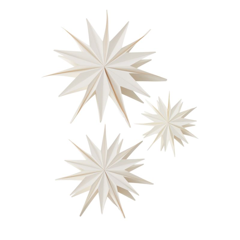 Tiding Stars white, beautiful and intrinsic decorating piece, shown on white background so you can see the beautiful details of the folded tiding stars.
