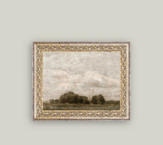 Tree and Cloud Landscape Framed Vintage Art