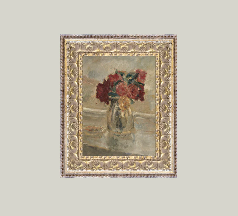 Valentine Rose Vase Framed Vintage Art