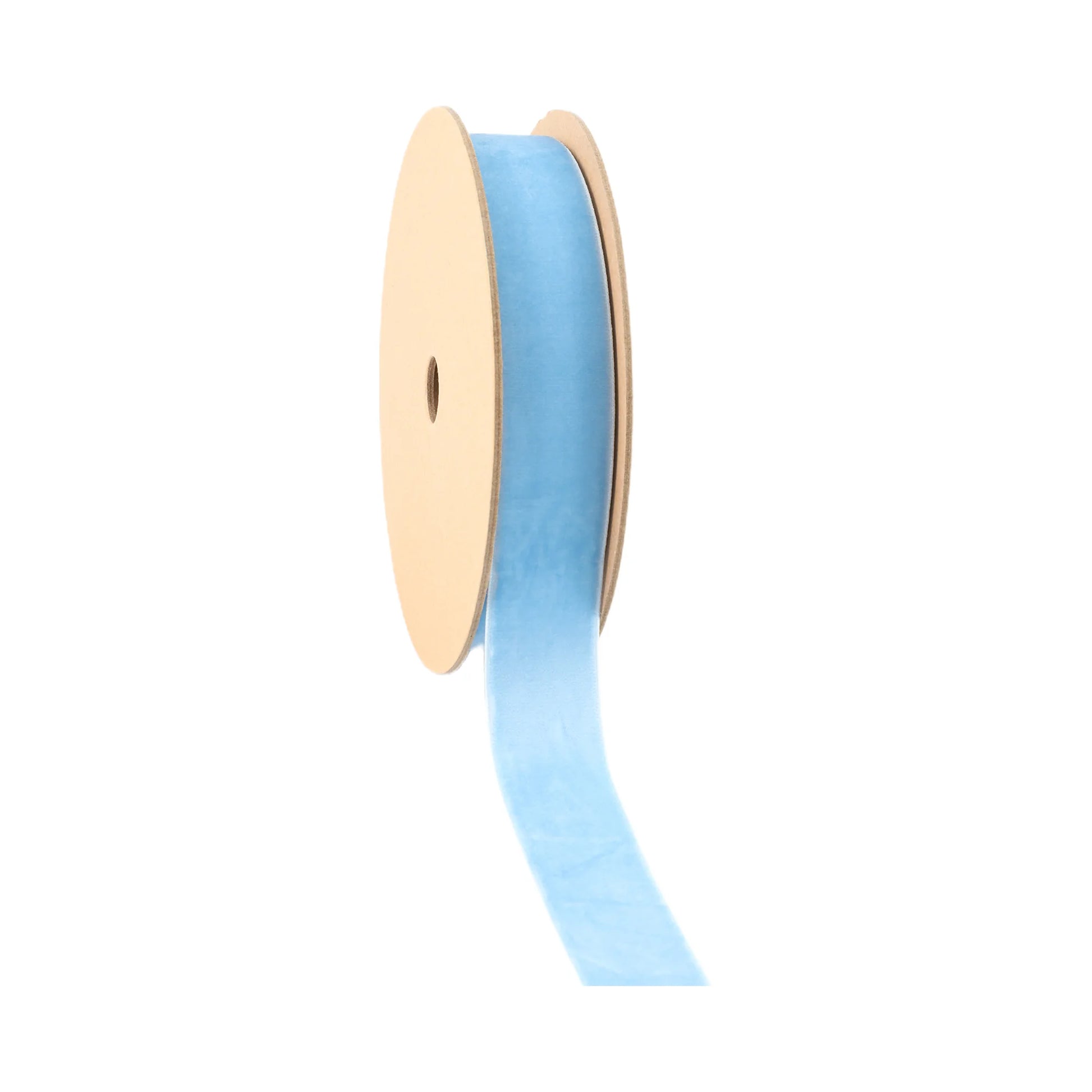 Spool of light blue ribbon on a white background