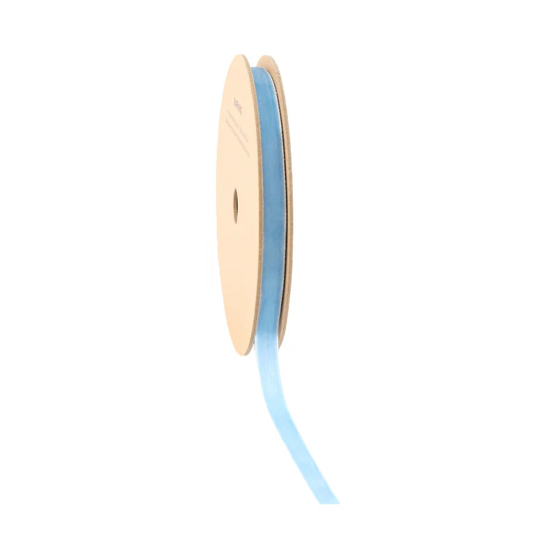 Spool of light blue ribbon on a white background