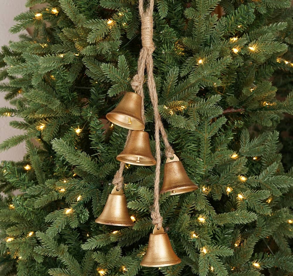 Vintage Gold Mini Liberty Bells - String of 5, 2.5"