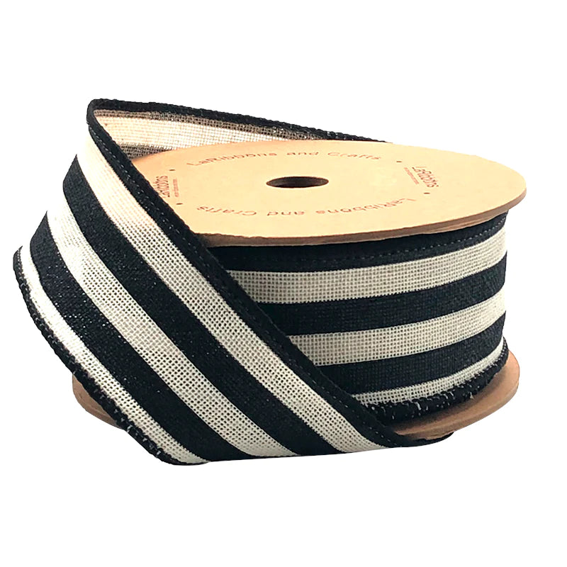 1 1/2" Wired Ribbon - "Striped" Black/White - 10 Yard Roll