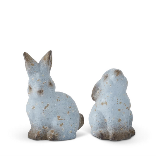 Weathered Blue Terracotta Bunny Figurines - 2 Styles