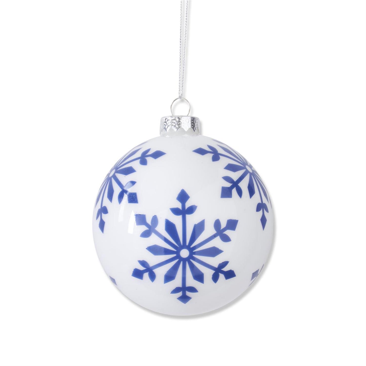 White & Blue Snowflake Glass Ornaments - Set of 2, 4.25"