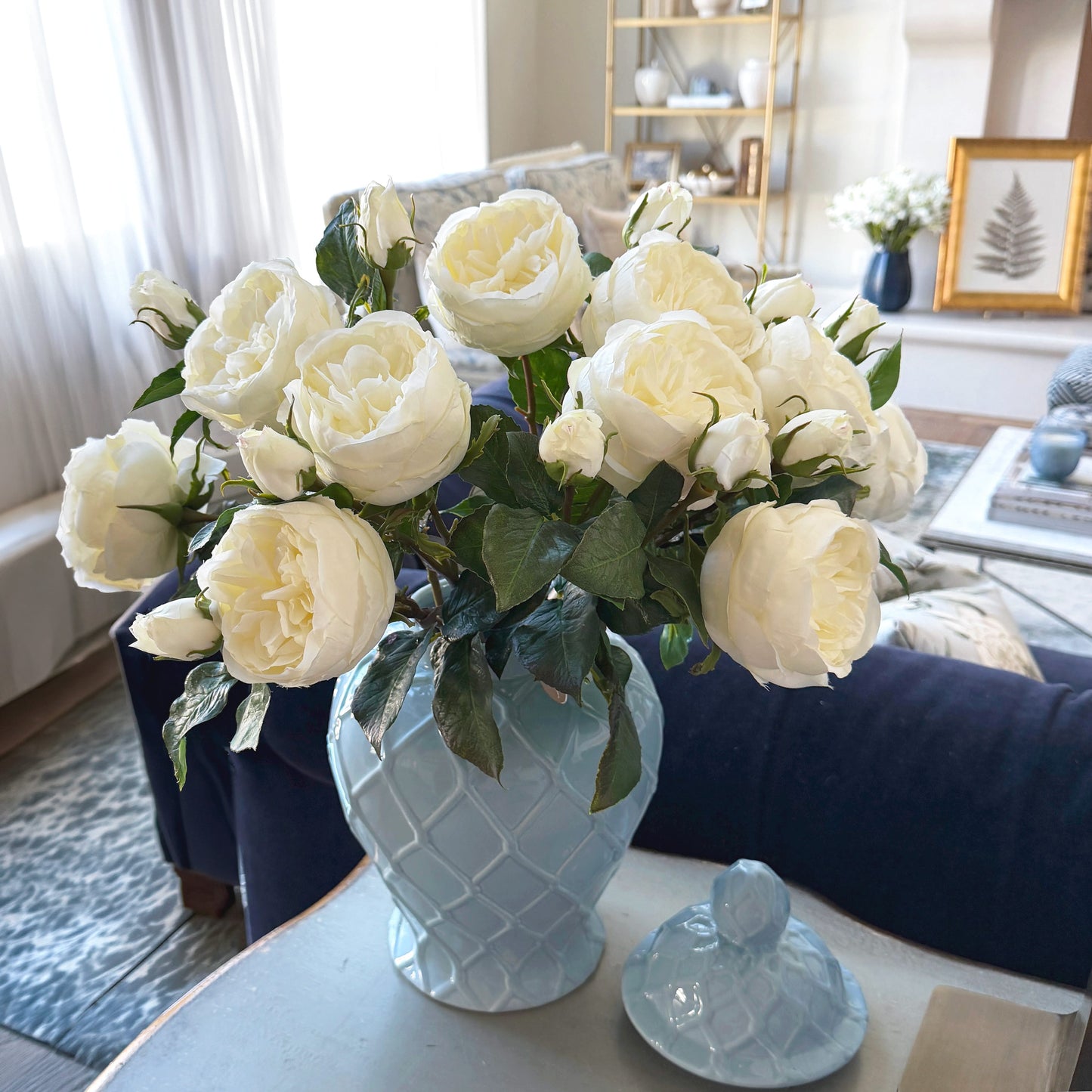 White English Cabbage Rose Stem 20" - Single Stem Artificial Flower