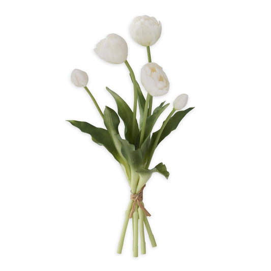 White Real Touch Tulips 15" - UV Protected Artificial Tulip Bundle (5 Stems)