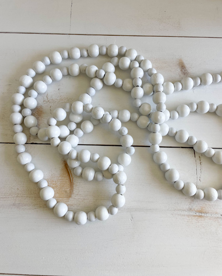 White Wood Bead Garland 9'