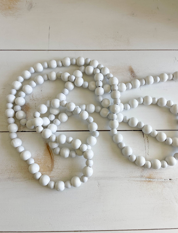 White Wood Bead Garland 9'