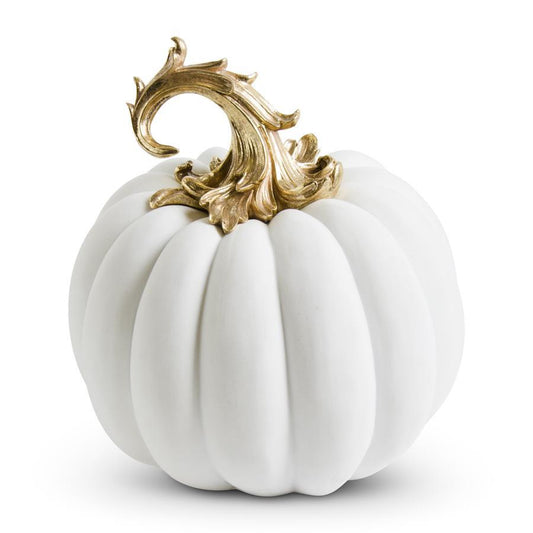 White Velvet Pumpkin w/Gold Filigree Stem - 3 sizes