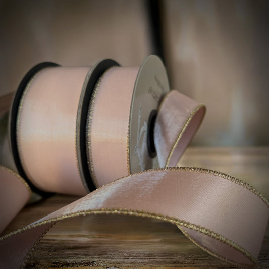Wired Satin Pink Ribbon with Gold Trim | Gift Wrapping & Decor
