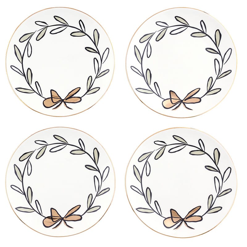 Wreath Holiday Appetizer Plate 6"x5" set of 4