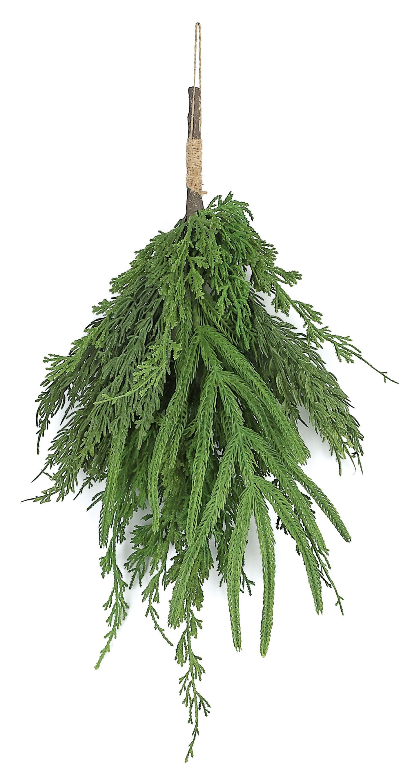 DELUXE MIXED NORFOLK PINE & CEDAR HANGING TEARDROP, 21", GREEN