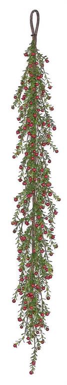 BOXWOOD & BERRY GARLAND, 4'; PE, GREEN/RED