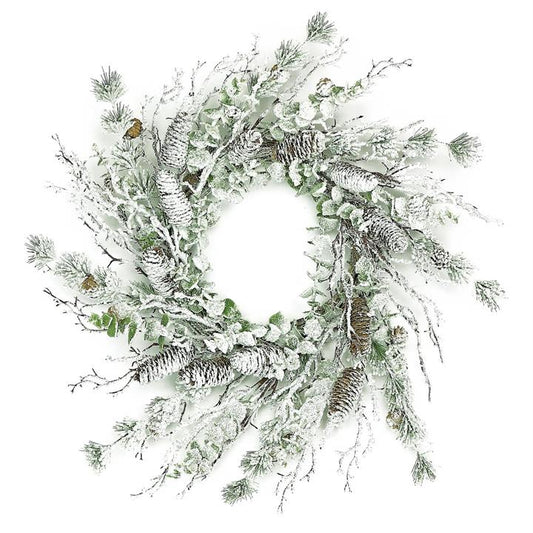 Snowy Twig, Cone & Eucalyptus Wreath 26" - Artificial Winter Door Wreath