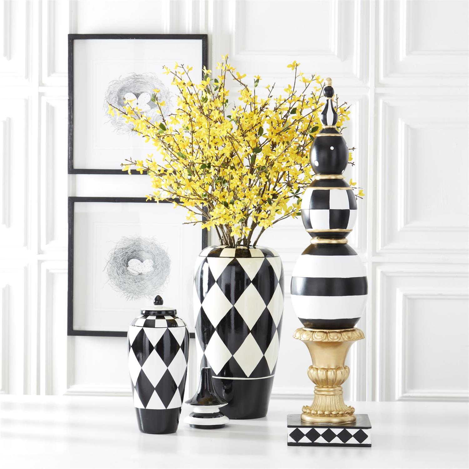 A 44-inch stem with yellow forsythia flowers, intended for use in floral arrangements or home decor.