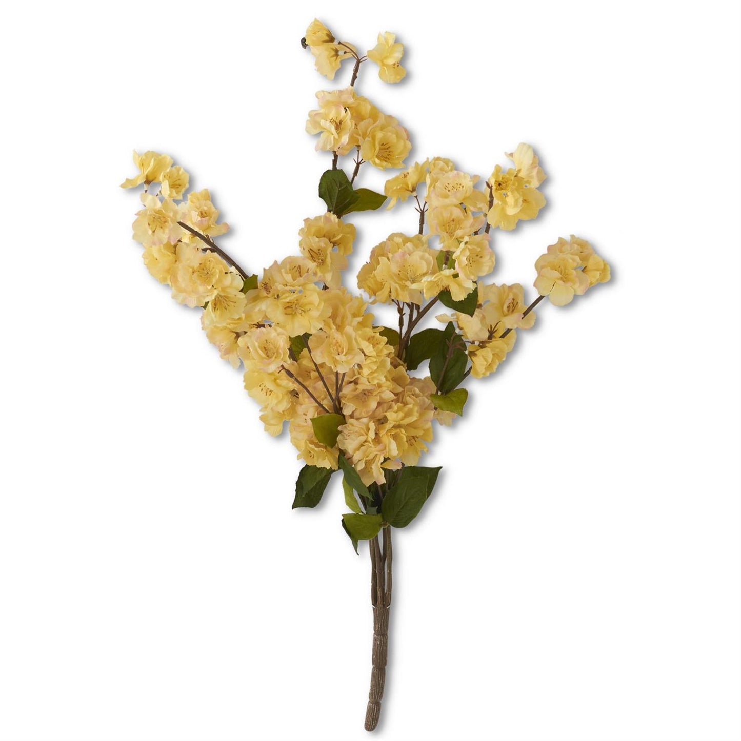 Yellow artificial flower branch on a white background