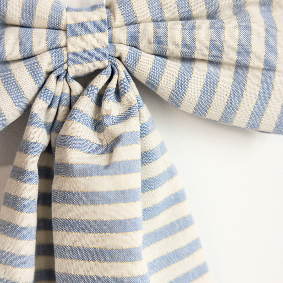 Striped Baby Blue with thin Gold Stripe Fabric Bows