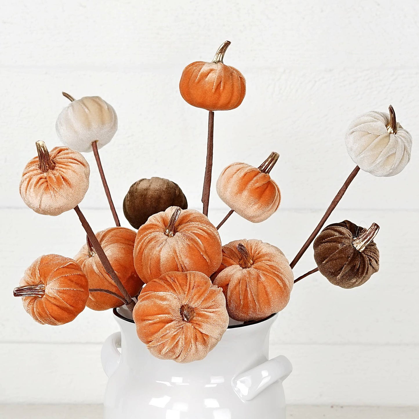 Mini Pumpkins - 15 inch Pick with mixed Velvet gold stem