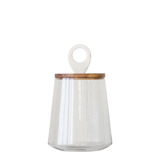 Glass Jar with Mango Wood and Marble Lid-Large