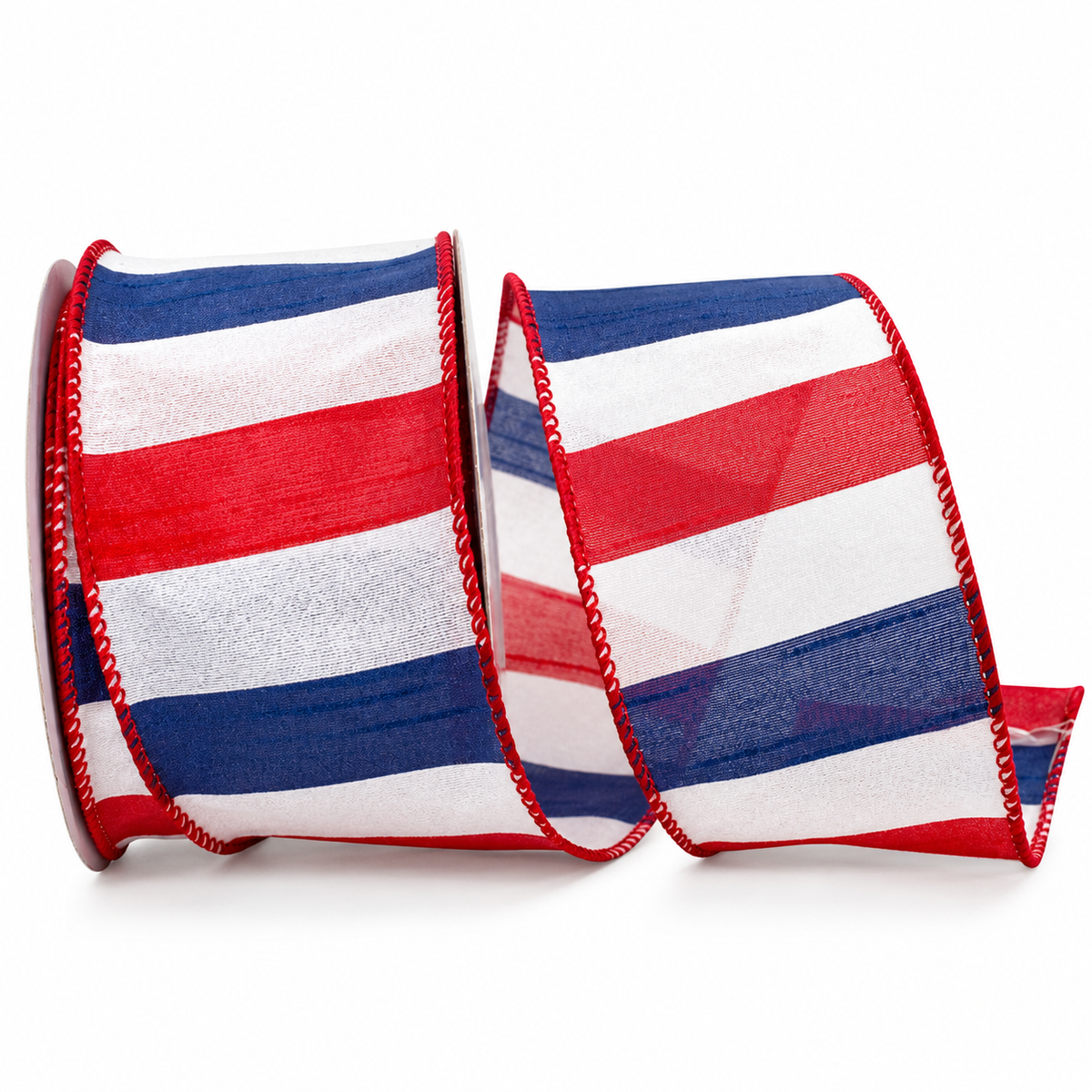 American Dupioni Bar Wired Ribbon - Red, White & Blue | 1.5" & 2.5" Widths | 10 Yard Roll